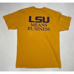 VINTAGE LSU Means Business 2007 T-shirt Men Large Yellow Short Sleeve